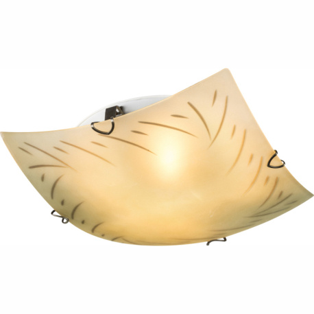 Stropní svítidlo, mosaz, bílá, sklo, DxŠxV: 300x300x80, bez žárovek 2xE27, max. 60W 230V.