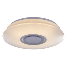 Stropní svítidlo, kov bílý, akryl opál, plast bílý, třpytivý efekt, reproduktor 5W, bluetooth, o 360, V: 80, včetně 1xLED 12W 230V, 720lm, 3000K