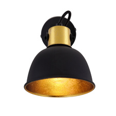 Nástěnné svítidlo, kov černý, kov černý zlatý, vypínač, ŠxV: 130x140, AL: 160, bez žárovky 1xE14, max. 25W 230V