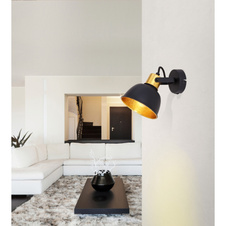 Nástěnné svítidlo, kov černý, kov černý zlatý, vypínač, ŠxV: 130x140, AL: 160, bez žárovky 1xE14, max. 25W 230V