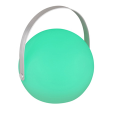 Venkovní svítidlo, plast opál, kov, na baterie a adaptér, IP44, vypínač, dálkové ovládání, změna barvy, fixace barev, včetně 1x1200mAh 3.7V lithium, Ø189, V: 210, včetně RGBW LED 4.5W 5V, 56lm, 3000K