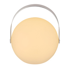 Venkovní svítidlo, plast opál, kov, na baterie a adaptér, IP44, vypínač, dálkové ovládání, změna barvy, fixace barev, včetně 1x1200mAh 3.7V lithium, Ø189, V: 210, včetně RGBW LED 4.5W 5V, 56lm, 3000K