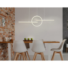 Závěsné svítidlo, bílý kov, akryl bílý, stmívatelné, dálkové ovládání, fixace barev, DxŠxV:1200x60x1500 včetně 1xLED 50W 230V, 200-2300lm, změna barvy světla 3000-4500-6000K