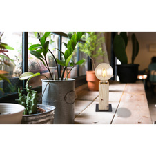 Stolní lampa, kov černý, přírodní dřevo, vypínač, DxŠxV: 90x90x150, bez žárovky 1xE27, max. 60W 230V