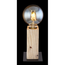 Stolní lampa, kov černý, přírodní dřevo, vypínač, DxŠxV: 90x90x150, bez žárovky 1xE27, max. 60W 230V
