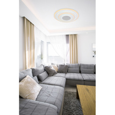 Stropní svítidlo, kov bílý, akryl, kompatibilní s Google Assistant a Alexa, paměťová funkce, noční světlo, stmívatelné, dálkové ovládání, fixace barvy, Ø500, V: 65, včetně 1xLED 50W 230V, 5200lm zdroj, 1900lm výstup, změna barvy světla 3000-6500K