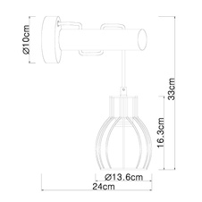 Nástěnné svítidlo, kov černý matný, dřevo černé, imitace spáleného dřeva, textilní kabel barva šampaň, vypínač, ŠxV: 14x33cm, H:24cm, bez žárovky 1xE27, max. 40W 230V