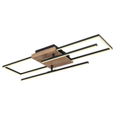 Stropní svítidlo, kov černý, MDF vzhled dřeva, plast opál, otočné, DxŠxV: 80x61x12cm, včetně LED 24W 230V, 3500lm zdroj, 1800lm výstup, 3000K