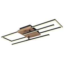 Stropní svítidlo, kov černý, MDF vzhled dřeva, plast opál, otočné, DxŠxV: 80x61x12cm, včetně LED 24W 230V, 3500lm zdroj, 1800lm výstup, 3000K