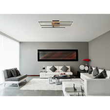 Stropní svítidlo, kov černý, MDF vzhled dřeva, plast opál, otočné, DxŠxV: 80x61x12cm, včetně LED 24W 230V, 3500lm zdroj, 1800lm výstup, 3000K