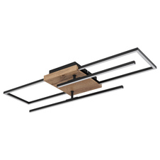 Stropní svítidlo, kov černý, MDF vzhled dřeva, plast opál, otočné, DxŠxV: 80x61x12cm, včetně LED 24W 230V, 3500lm zdroj, 1800lm výstup, 3000K