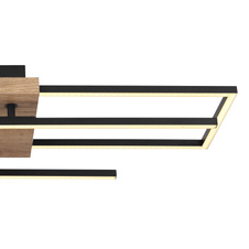 Stropní svítidlo, kov černý, MDF vzhled dřeva, plast opál, otočné, DxŠxV: 80x61x12cm, včetně LED 24W 230V, 3500lm zdroj, 1800lm výstup, 3000K