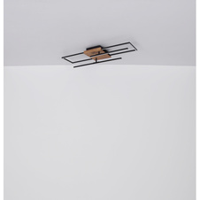 Stropní svítidlo, kov černý, MDF vzhled dřeva, plast opál, otočné, DxŠxV: 80x61x12cm, včetně LED 24W 230V, 3500lm zdroj, 1800lm výstup, 3000K