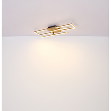Stropní svítidlo, kov černý, MDF vzhled dřeva, plast opál, otočné, DxŠxV: 80x61x12cm, včetně LED 24W 230V, 3500lm zdroj, 1800lm výstup, 3000K
