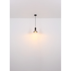 Závěsné svítidlo kov černý matný, kov imitace dřeva, sklo kouřové, kabel PVC černý, Ø:200mm, V:1200mm, bez žárovky 1x E27 LED 15W 230V