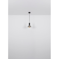 Závěsné svítidlo kov černý matný, kov imitace dřeva, sklo kouřové, kabel PVC černý, Ø:200mm, V:1200mm, bez žárovky 1x E27 LED 15W 230V