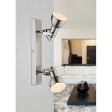 Nástěnné svítidlo, kov, nikl matný, vnitřní část bílá, délka: 320 H: 140, bez žárovek 2xE14, max. 40W 230V.