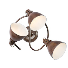 Stropní svítidlo, kov, imitace rzi, vnitřní část bílá, Ø 610, V: 210, bez žárovek 3xE14, max. 40W 230V.