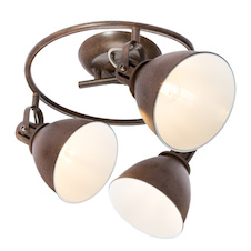 Stropní svítidlo, kov, imitace rzi, vnitřní část bílá, Ø 610, V: 210, bez žárovek 3xE14, max. 40W 230V.