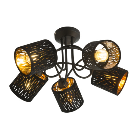 Stropní svítidlo, kov černý, samet černý, Ø460, V:275, bez žárovek 5xE14, max. 25W 230V.