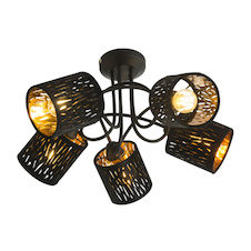 Stropní svítidlo, kov černý, samet černý, Ø460, V:275, bez žárovek 5xE14, max. 25W 230V.