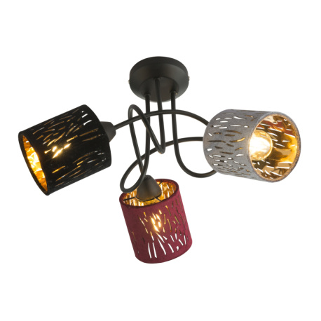Stropní svítidlo, kov černý, samet multicolor, Ø460, V:275, bez žárovek 3xE14, max. 25W 230V.