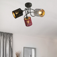 Stropní svítidlo, kov černý, samet multicolor, Ø460, V:275, bez žárovek 3xE14, max. 25W 230V.