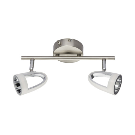 Nástěnné svítidlo, kov, nikl, chrom, satinovaný plast, vypínač, DxV: 300x165, včetně 2xLED 5W 230V, 310lm, 3000K.