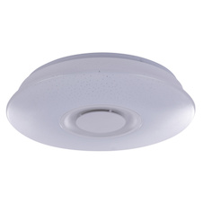 Stropní svítidlo, kov bílý, akryl opál, plast bílý, třpytivý efekt, reproduktor 5W, bluetooth, o 360, V: 80, včetně 1xLED 12W 230V, 720lm, 3000K