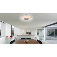 Stropní svítidlo, kov bílý, akryl opál, plast bílý, třpytivý efekt, reproduktor 5W, bluetooth, o 360, V: 80, včetně 1xLED 12W 230V, 720lm, 3000K