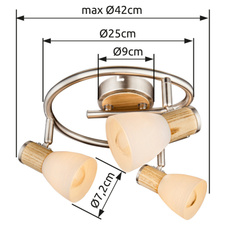 Stropní svítidlo, nikl matný, dřevo, sklo opálové pruhované, Ø25cm, V:16cm, bez žárovek 3xE14, max. 40W 230V.