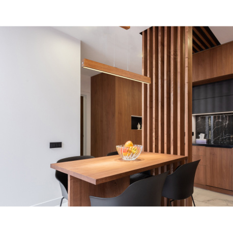 Závěsné svítidlo, nikl, dřevo přírodní, plast satin, dotykový stmívač, DxŠxV: 940x60x1400, včetně 1xLED 22W 230V, 210-1400lm, 3000K