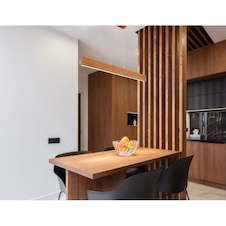 Závěsné svítidlo, nikl, dřevo přírodní, plast satin, dotykový stmívač, DxŠxV: 940x60x1400, včetně 1xLED 22W 230V, 210-1400lm, 3000K