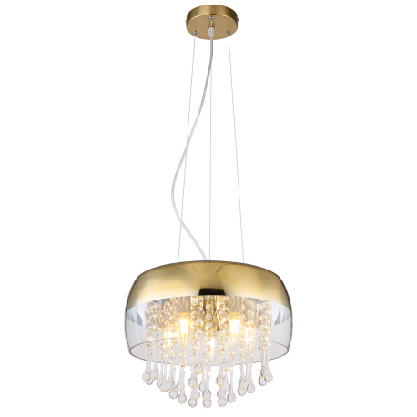 Závěsné svítidlo, mosaz, sklo zlaté, průhledné skleněné krystaly, Ø350, V: 1200, bez žárovek 5xE14, max. 25W 230V