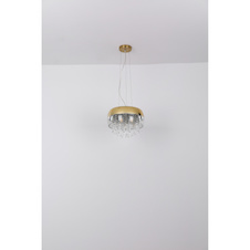 Závěsné svítidlo, mosaz, sklo zlaté, průhledné skleněné krystaly, Ø350, V: 1200, bez žárovek 5xE14, max. 25W 230V