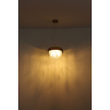 Závěsné svítidlo, mosaz, sklo zlaté, průhledné skleněné krystaly, Ø350, V: 1200, bez žárovek 5xE14, max. 25W 230V