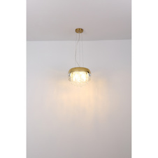 Závěsné svítidlo, mosaz, sklo zlaté, průhledné skleněné krystaly, Ø350, V: 1200, bez žárovek 5xE14, max. 25W 230V