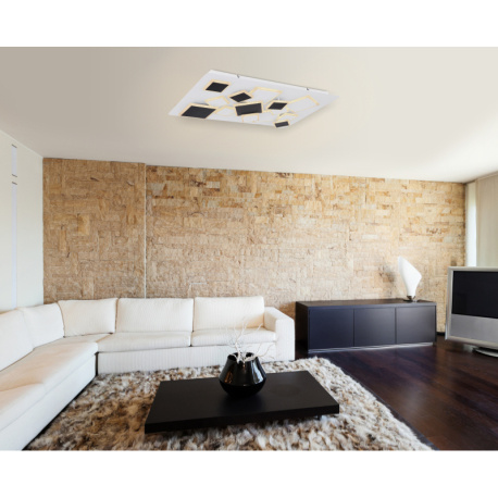 Stropní svítidlo, kov bílý a černý, akryl opál bílý, paměťová funkce, noční světlo, stmívatelné, dálkové ovládání, fixace barev, DxŠxV: 750x450x70 včetně 1xLED 65W 230V, 6500lm zdroj, 2500lm výstup, změna barvy světla 3000-6000K