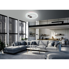 Stropní svítidlo,kov bílý,akryl,opál,kompatibilní s Google Assistant a Alexa, časovač,paměť.funkce, noční světlo, stmívatelné, dálk.ovládání, měnič a fixace barev, Ø480, V:82,LED 48W 230V,4800lm zdroj,1800lm výstup, RGB LED 5W, změna barvy 3000-6000K