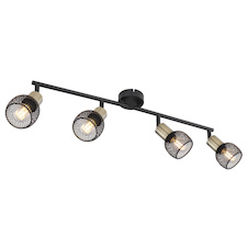 Stropní svítidlo, kov černý, mosaz, stínítko - kovová mřížka, nastavitelné, DxŠxV: 6x8x15cm, bez žárovek 4xE14, max. 40W 230V