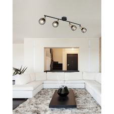 Stropní svítidlo, kov černý, mosaz, stínítko - kovová mřížka, nastavitelné, DxŠxV: 6x8x15cm, bez žárovek 4xE14, max. 40W 230V