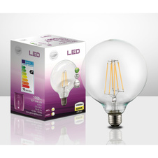 LED žárovka, průhledná, Ø12,5cm, V:17,5cm, 1xE27 LED 9W 230V, 1000lm, 3000K.