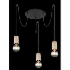 Závěsné svítidlo, kov černý matný, dřevo, Ø350, V: 1600, bez žárovek 3xE27, max. 60W 230V