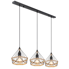 Závěsné svítidlo, kov matný černý, konopné lano hnědé, DxŠxV: 1000x250x1200, bez žárovek 3xE27, max. 40W 230V