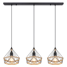 Závěsné svítidlo, kov matný černý, konopné lano hnědé, DxŠxV: 1000x250x1200, bez žárovek 3xE27, max. 40W 230V