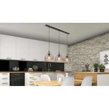 Závěsné svítidlo, kov matný černý, konopné lano hnědé, DxŠxV: 1000x250x1200, bez žárovek 3xE27, max. 40W 230V