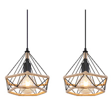 Závěsné svítidlo, kov matný černý, konopné lano hnědé, DxŠxV: 1000x250x1200, bez žárovek 3xE27, max. 40W 230V