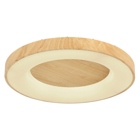 Stropní svítidlo, kov bílý, imitace dřeva, plast opál, paměťová funkce, noční světlo, stmívatelné, dálkové ovládání, fixace barvy, včetně 2xAAA, Ø600, V: 100, včetně 1xLED 42W 230V, 4000lm zdroj, 2500lm výstup, změna barvy světla CCT 2700 -6000K