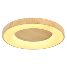 Stropní svítidlo, kov bílý, imitace dřeva, plast opál, paměťová funkce, noční světlo, stmívatelné, dálkové ovládání, fixace barvy, včetně 2xAAA, Ø600, V: 100, včetně 1xLED 42W 230V, 4000lm zdroj, 2500lm výstup, změna barvy světla CCT 2700 -6000K