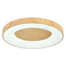 Stropní svítidlo, kov bílý, imitace dřeva, plast opál, paměťová funkce, noční světlo, stmívatelné, dálkové ovládání, fixace barvy, včetně 2xAAA, Ø600, V: 100, včetně 1xLED 42W 230V, 4000lm zdroj, 2500lm výstup, změna barvy světla CCT 2700 -6000K